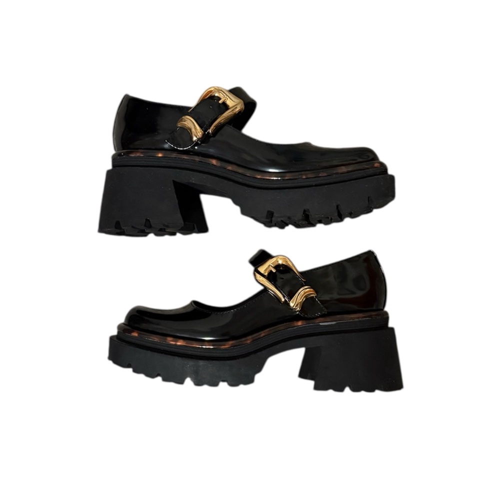 Circus NY Chunky Black Platform Mary Janes with Gold Hardware